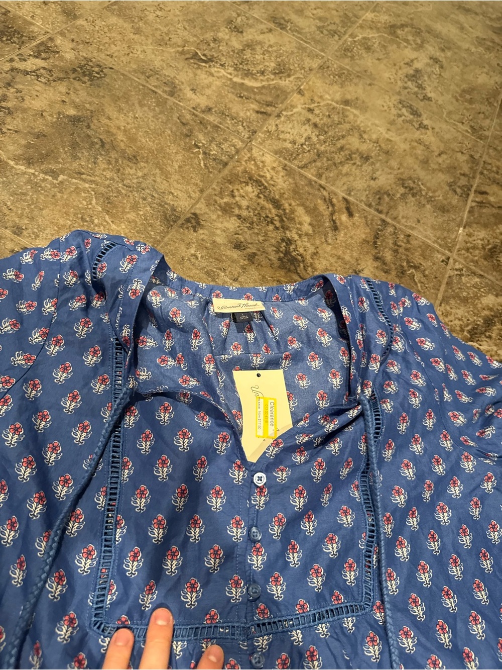 🫑Blue Floral Print Women’s Peasant Blouse - Picture 4 of 7